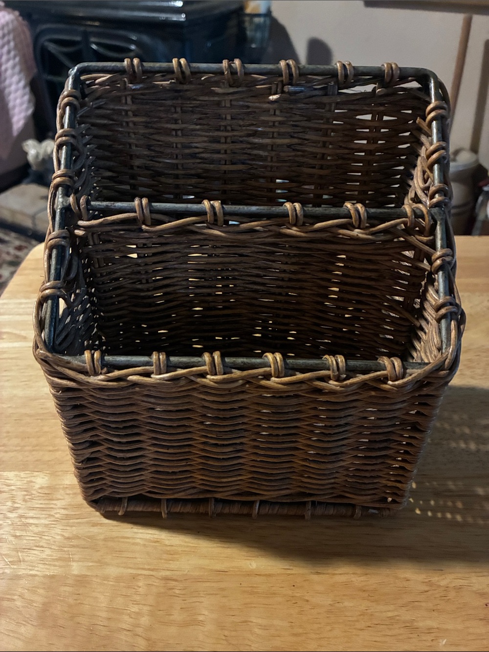 Woven Brown Rattan with Metal Desktop Organizer Basket - Home Accents